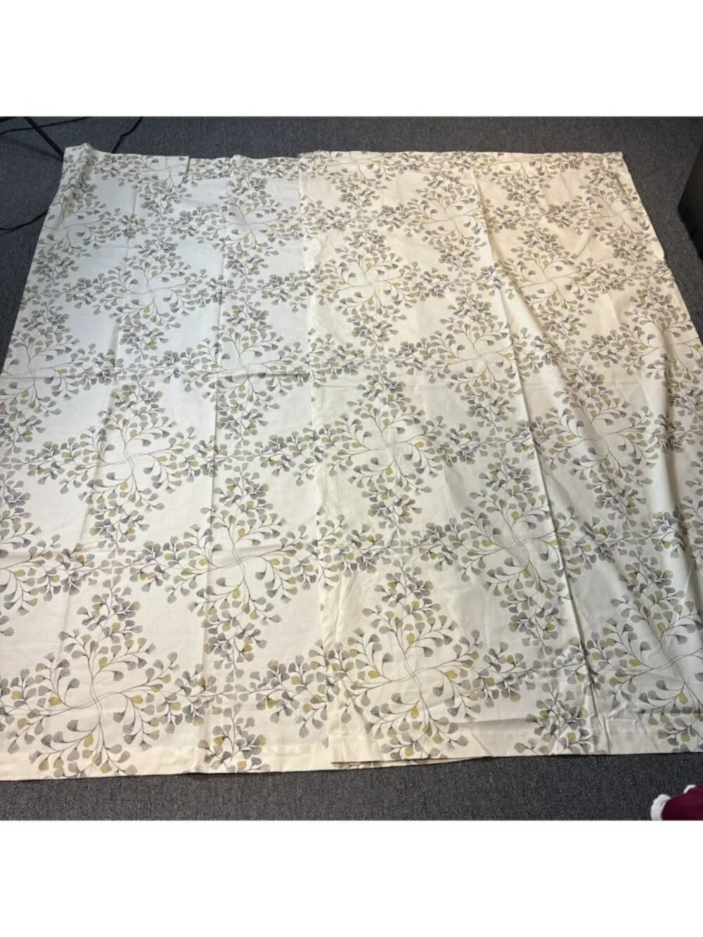 WEST ELM Pair/Set of 2 Ivory Leaf Print Curtain Panels Cotton 48
